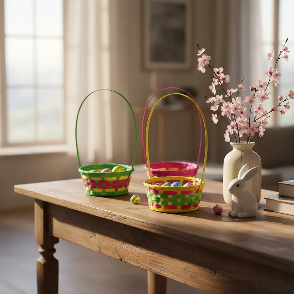 Canasta Tejida De Colores Para Pascua 13x9cm 1