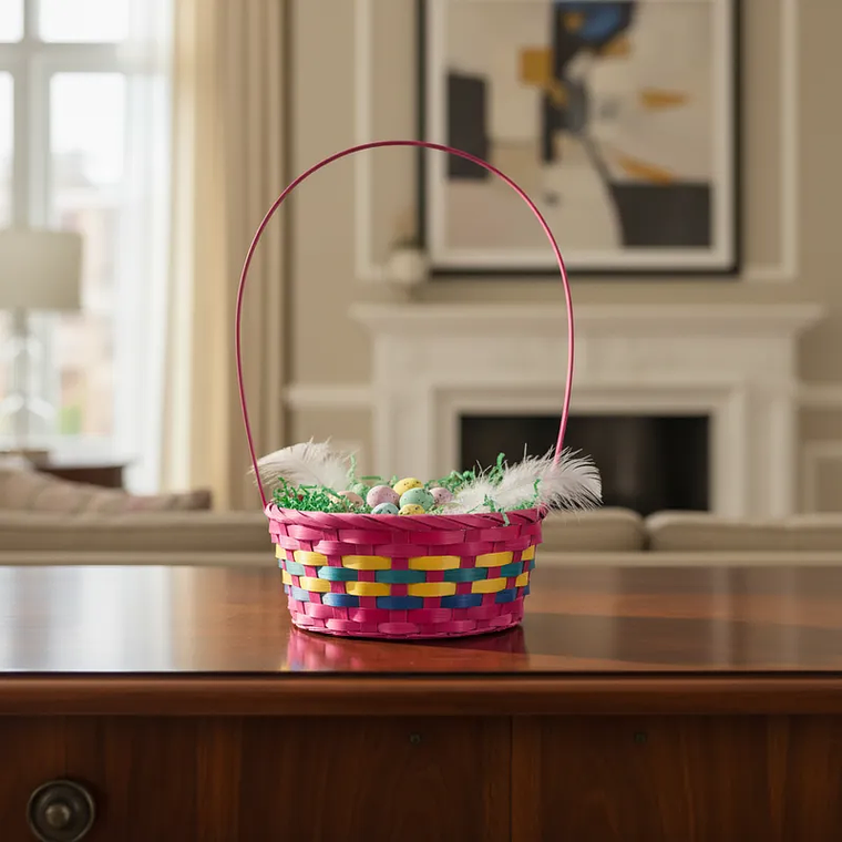 Canasta Tejida De Colores Para Pascua 13x9cm 2