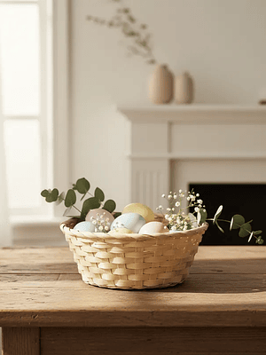 Cesta De Mimbre Redonda Pascua 20x9cm