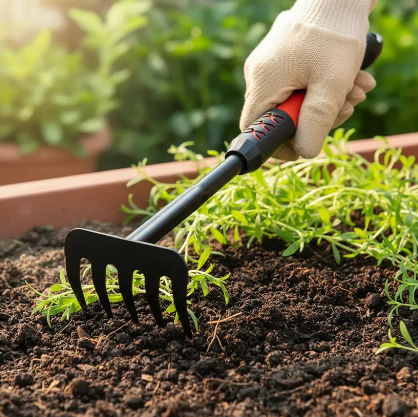 Rastrillo de Mano para Jardín Cultivador Metálico 5 Dientes 1