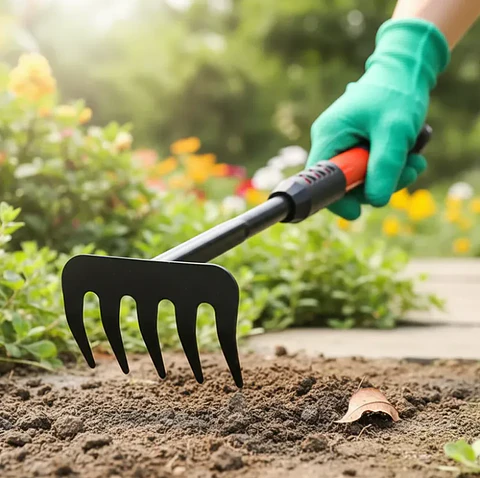 Rastrillo de Mano para Jardín Cultivador Metálico 5 Dientes
