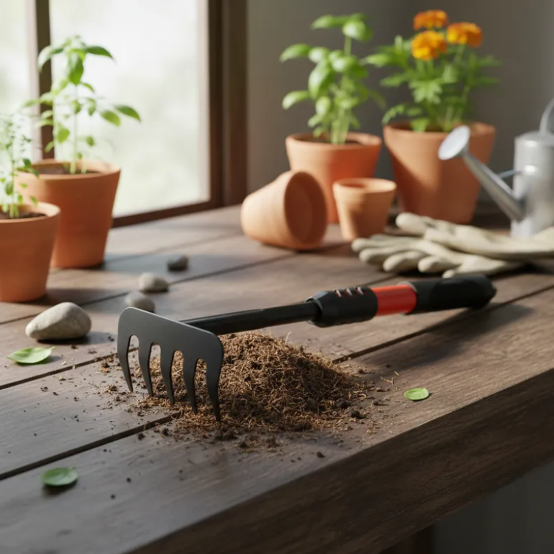 Rastrillo de Mano para Jardín Cultivador Metálico 5 Dientes 3