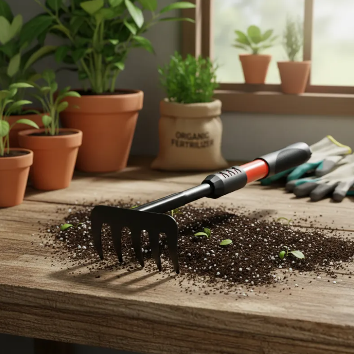 Rastrillo de Mano para Jardín Cultivador Metálico 5 Dientes 6