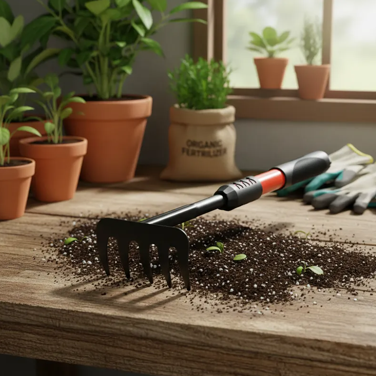 Rastrillo de Mano para Jardín Cultivador Metálico 5 Dientes 6