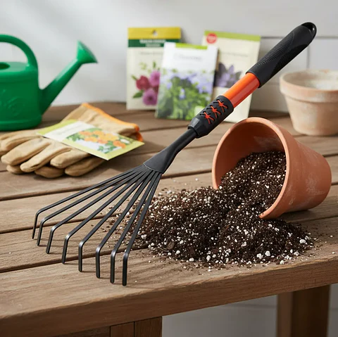 Rastrillo De Mano Para Jardín 9 Dientes Metálico 50cm