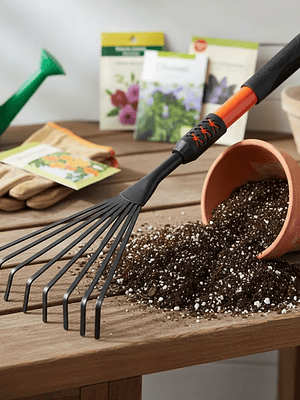 Rastrillo De Mano Para Jardín 9 Dientes Metálico 50cm