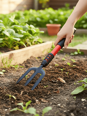 Cultivador De Mano Para Jardín 40cm Mango Ergonómico 3 Puntas