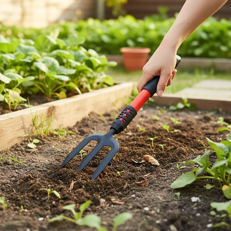 Cultivador De Mano Para Jardín 40cm Mango Ergonómico 3 Puntas 2