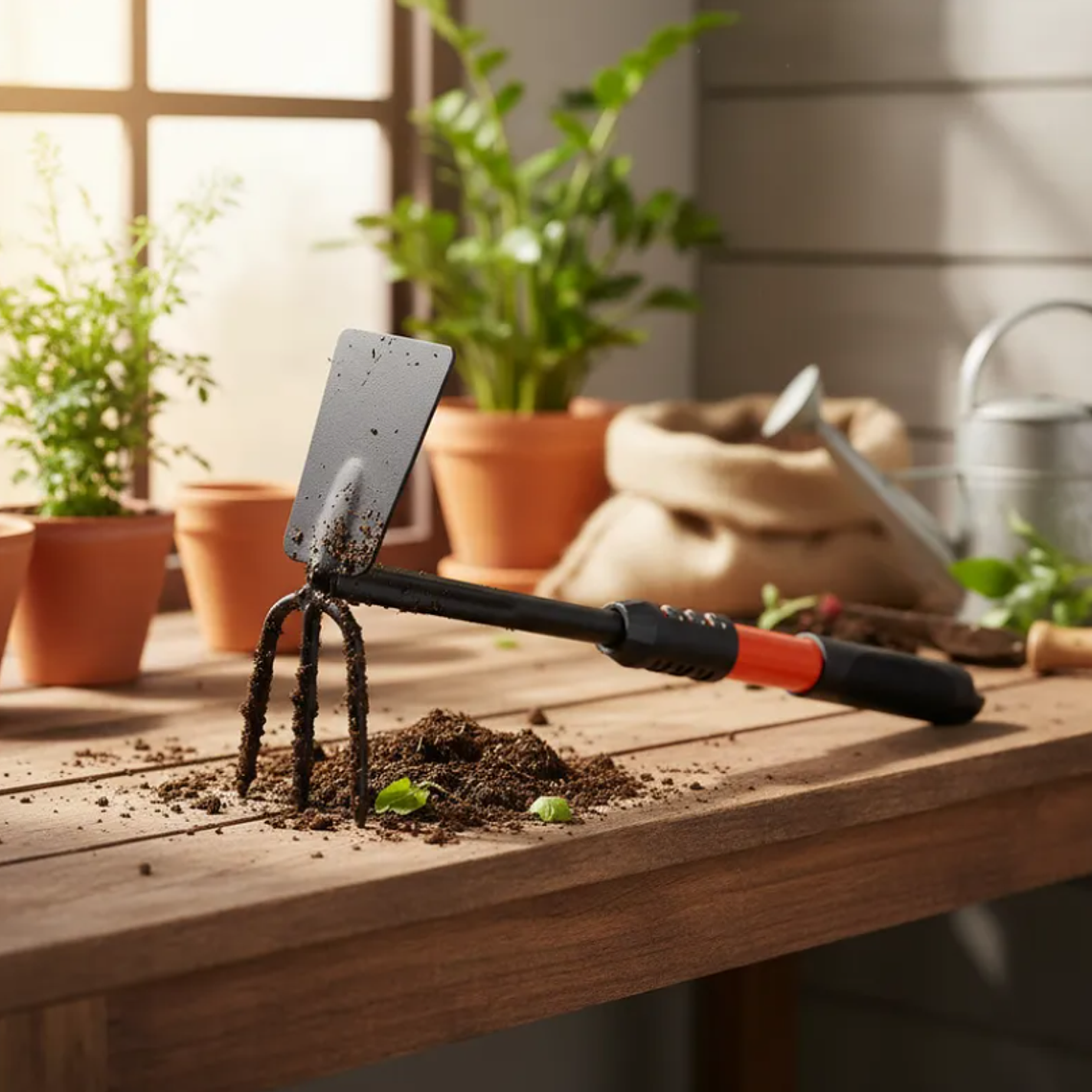 Herramienta Jardín 2 En 1 Azada Y Rastrillo Cultivador Mano 5