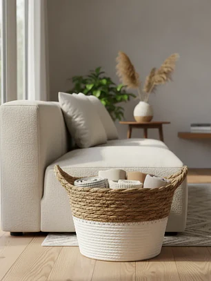 Set 3 Canastos Cestas Mimbre Decorativo Fibra Natural Bicolor