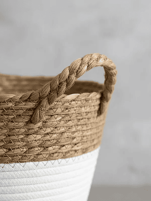 Set 3 Canastos Cestas Mimbre Decorativo Fibra Natural Bicolor