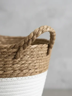 Set 3 Canastos Cestas Mimbre Decorativo Fibra Natural Bicolor