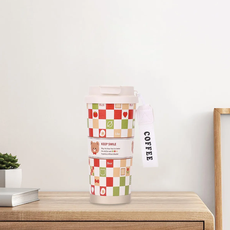 Vaso Térmico Mug Kawaii Para Café Con Tapa Y Correa Diseños 1