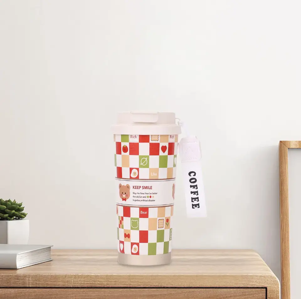 Vaso Térmico Mug Kawaii Para Café Con Tapa Y Correa Diseños 1