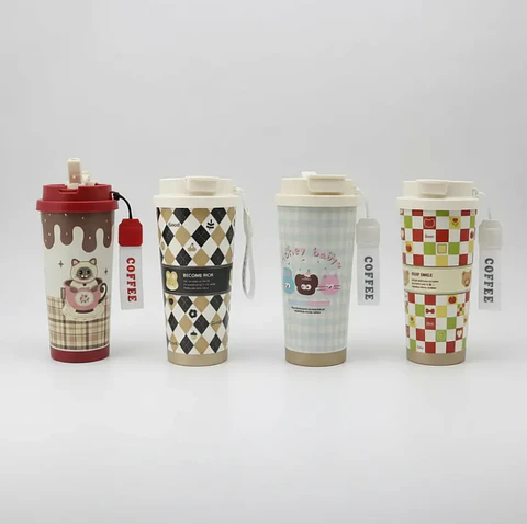 Vaso Térmico Mug Kawaii Para Café Con Tapa Y Correa Diseños