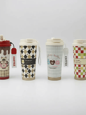 Vaso Térmico Mug Kawaii Para Café Con Tapa Y Correa Diseños