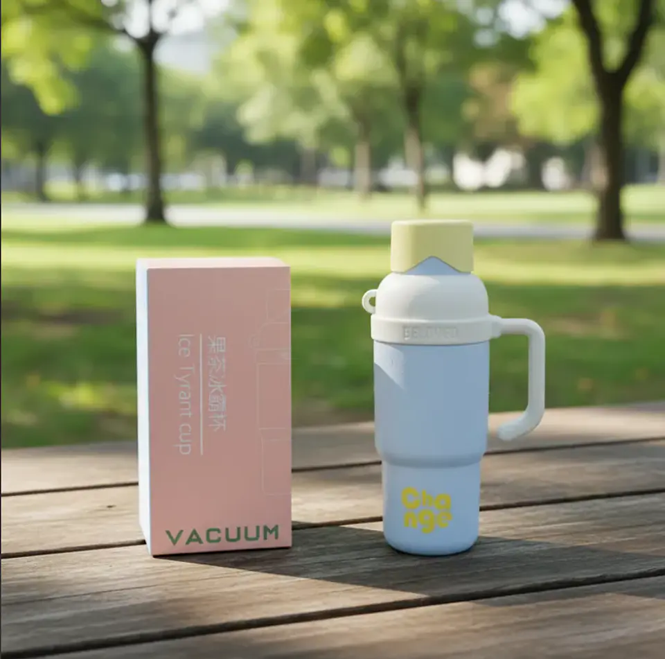 Vaso Térmico Portátil Con Asa Y Tapa Varios Colores Pastel 1