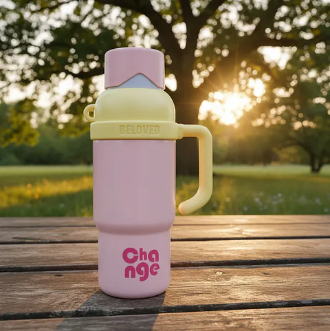 Vaso Térmico Portátil Con Asa Y Tapa Varios Colores Pastel