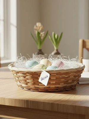 Canasto De Mimbre Redondo Pascua 16x6cm