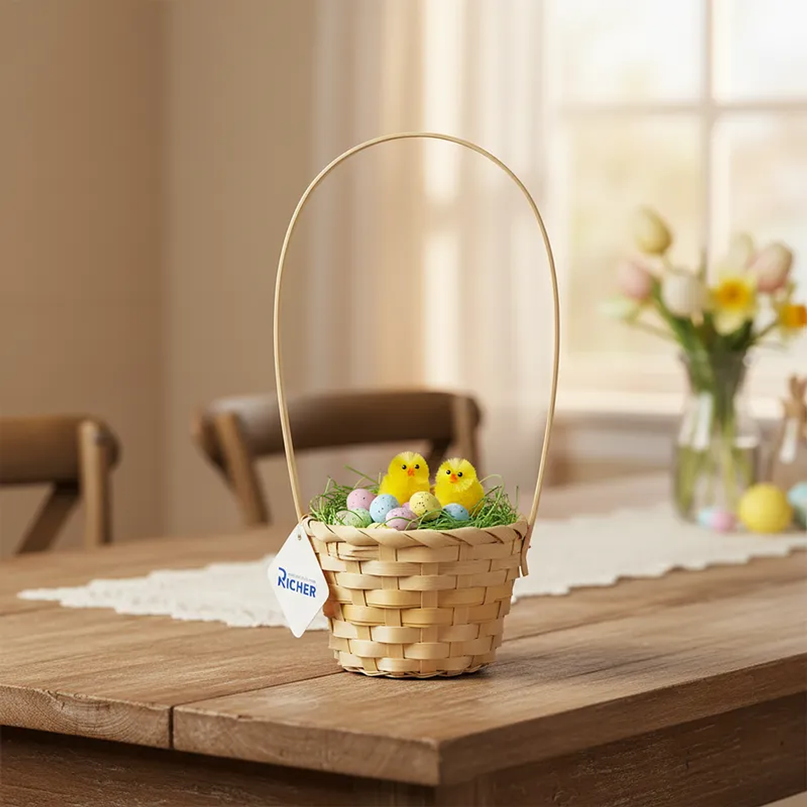 Canasta de Pascua Tejida con Asa 20x10CM 4