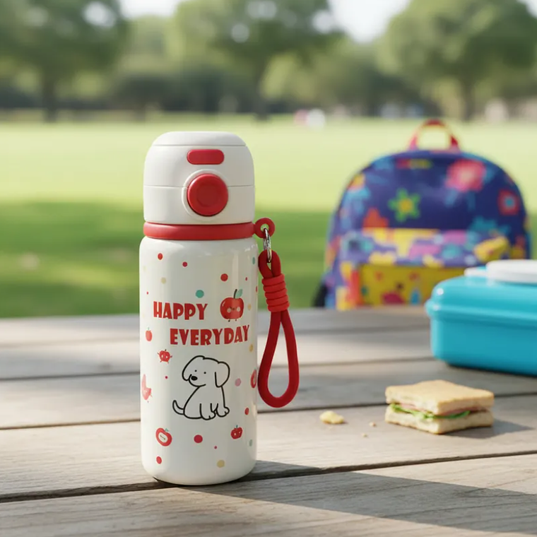 Botella Térmica Infantil Acero Inoxidable Con Bombilla Kawaii 1
