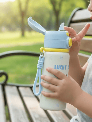 Botella Térmica Infantil Acero Inoxidable Con Bombilla Kawaii