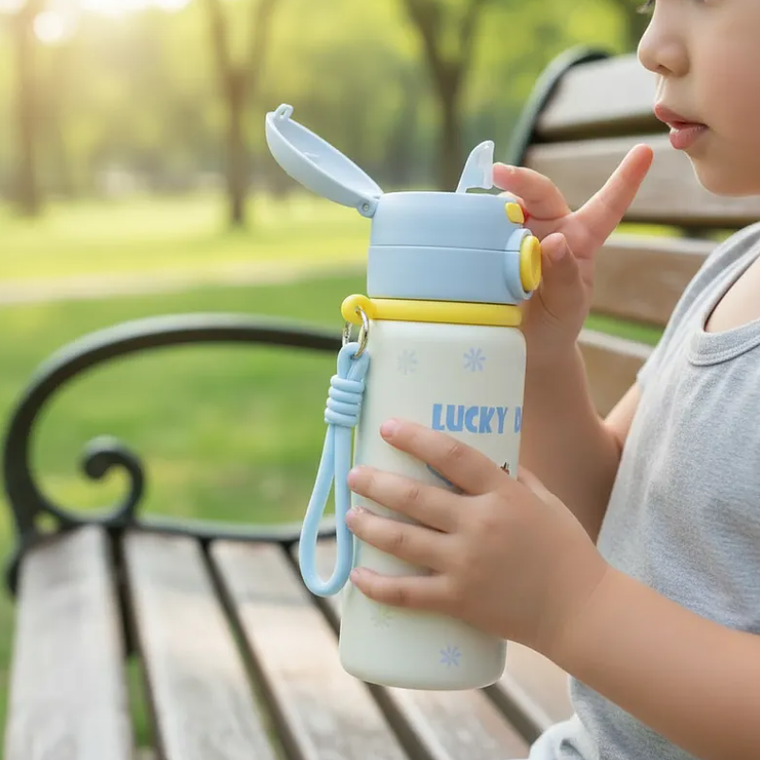 Botella Térmica Infantil Acero Inoxidable Con Bombilla Kawaii 2