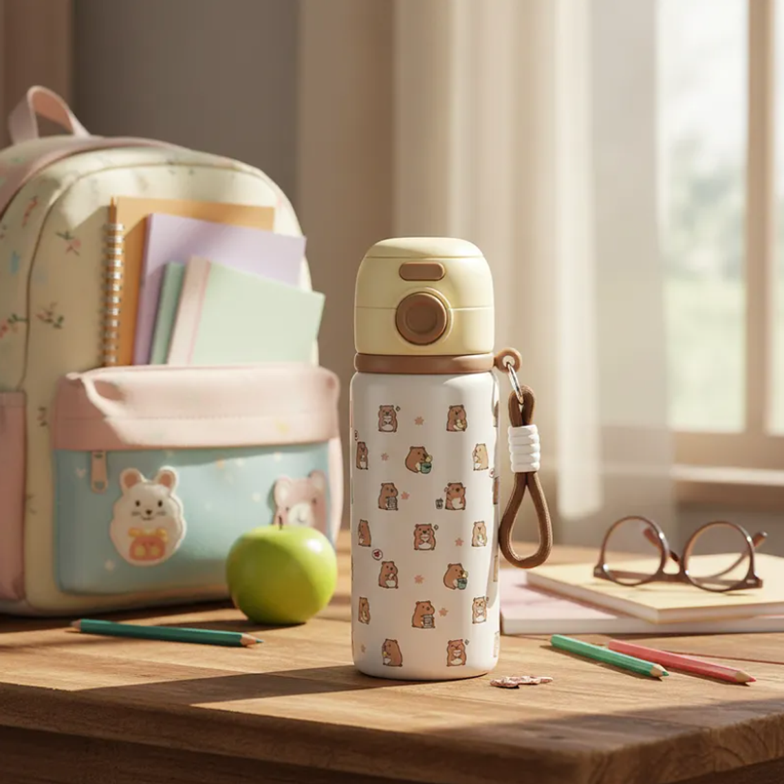 Botella Térmica Infantil Acero Inoxidable Con Bombilla Kawaii 3