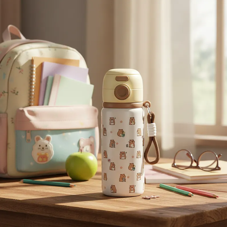 Botella Térmica Infantil Acero Inoxidable Con Bombilla Kawaii 3