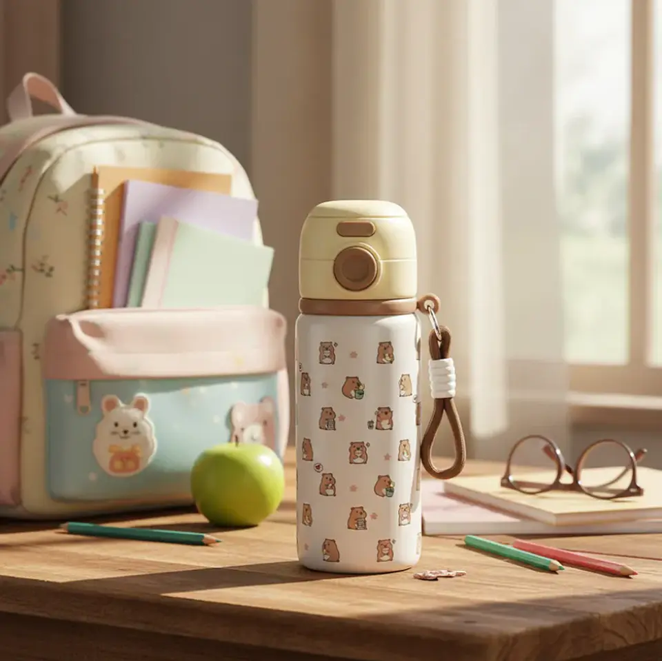 Botella Térmica Infantil Acero Inoxidable Con Bombilla Kawaii 3