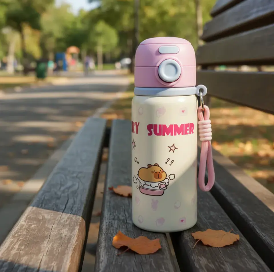 Botella Térmica Infantil Acero Inoxidable Con Bombilla Kawaii 4