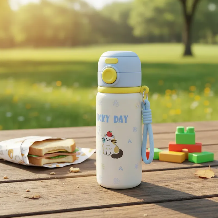 Botella Térmica Infantil Acero Inoxidable Con Bombilla Kawaii 6