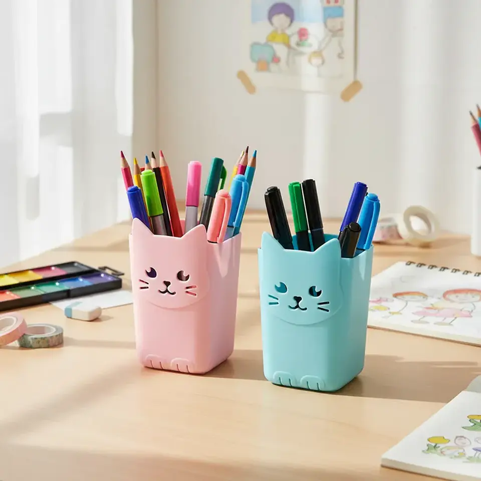 Set x 4 Portalápices Organizador Gato Kawaii 6.8x11.5cm Colores Surtidos 4