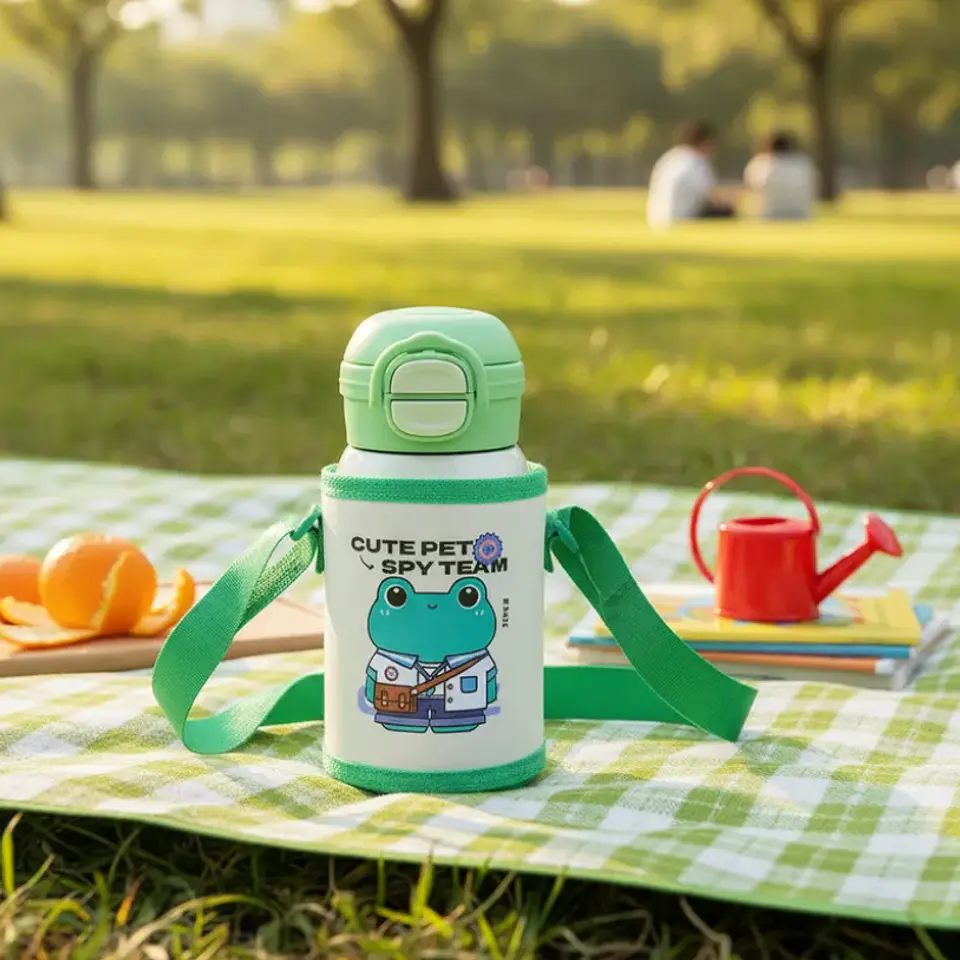 Botella Térmica Infantil Acero Inoxidable Con Funda Y Correa 5