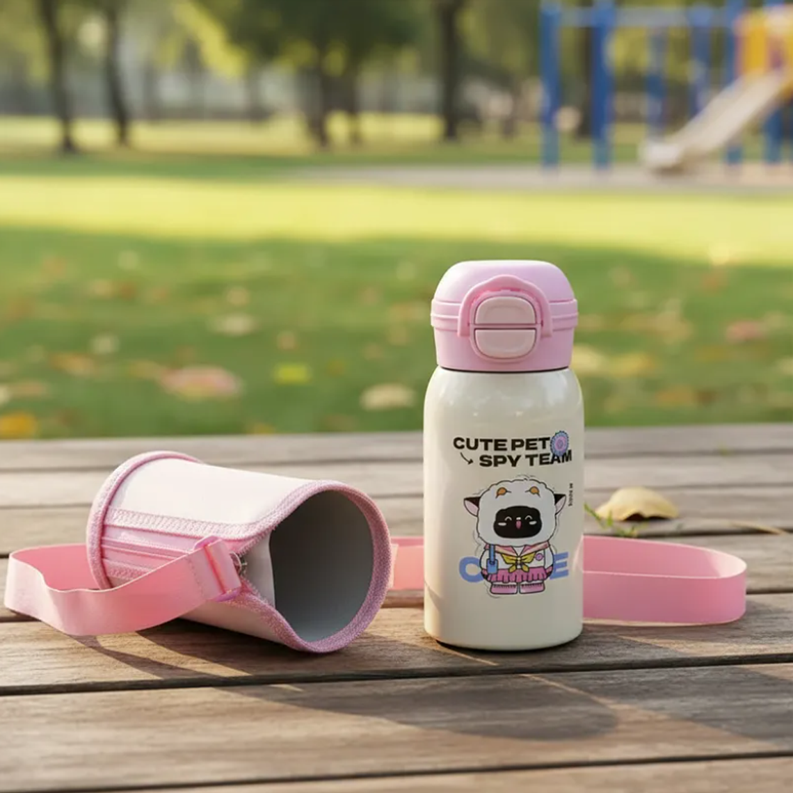 Botella Térmica Infantil Acero Inoxidable Con Funda Y Correa 7