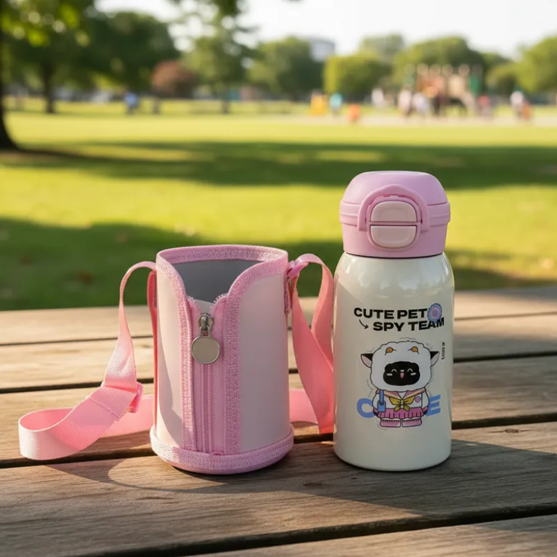 Botella Térmica Infantil Acero Inoxidable Con Funda Y Correa 8