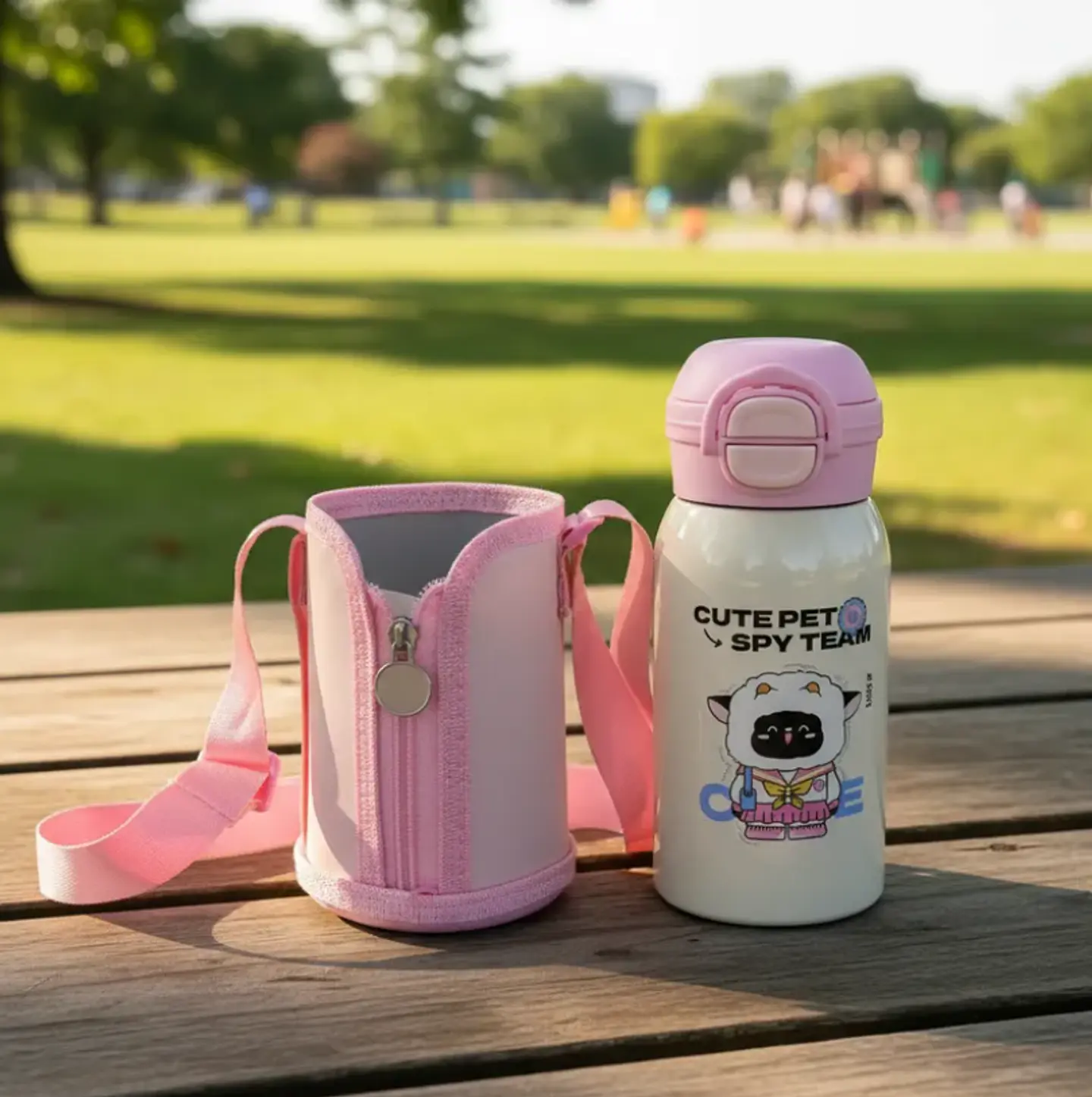 Botella Térmica Infantil Acero Inoxidable Con Funda Y Correa 8