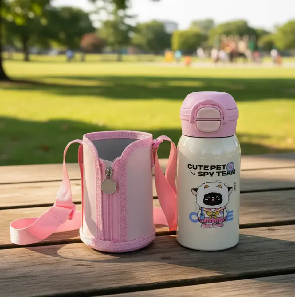 Botella Térmica Infantil Acero Inoxidable Con Funda Y Correa 8