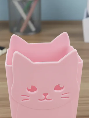 Set x4 Portalápices Organizador Gato Kawaii Colores Surtidos 10.5x15.6cm