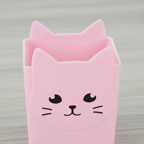 Set x4 Portalápices Organizador Gato Kawaii Colores Surtidos 10.5x15.6cm