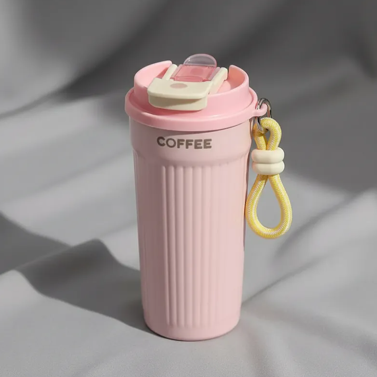 Vaso Térmico Para Café 550ml Portátil Con Tapa Y Correa 2