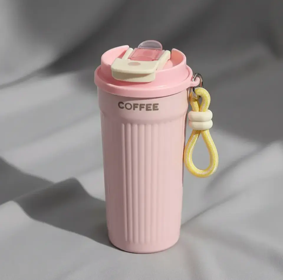 Vaso Térmico Para Café 550ml Portátil Con Tapa Y Correa 2