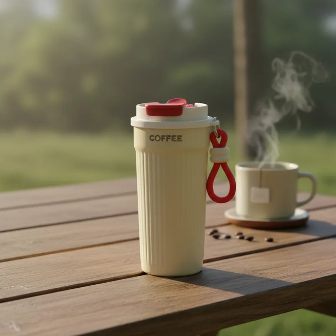 Vaso Térmico Para Café 550ml Portátil Con Tapa Y Correa 3