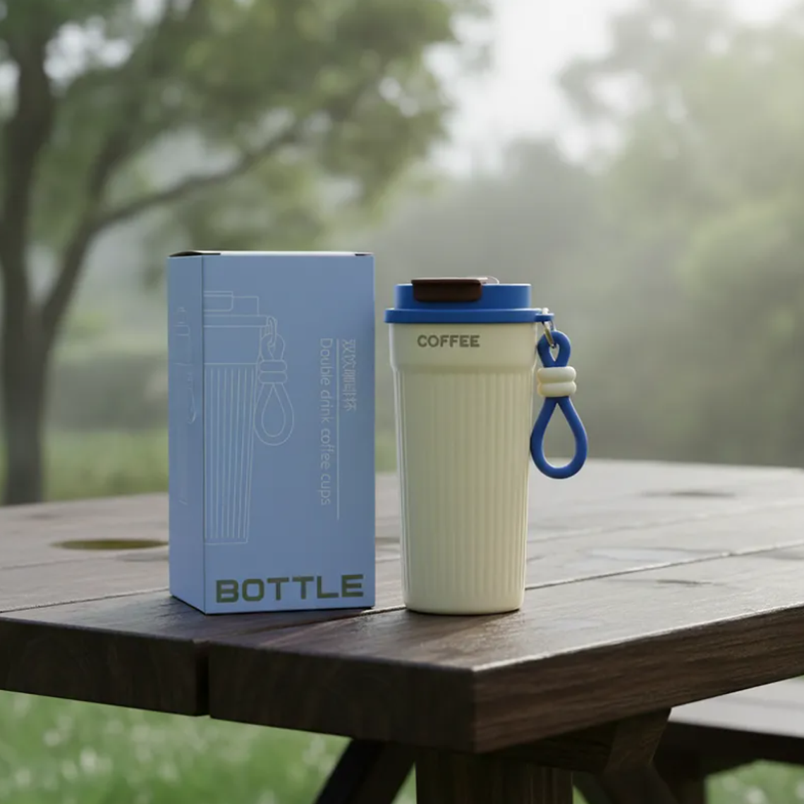 Vaso Térmico Para Café 550ml Portátil Con Tapa Y Correa 4