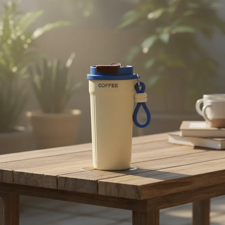 Vaso Térmico Para Café 550ml Portátil Con Tapa Y Correa 5