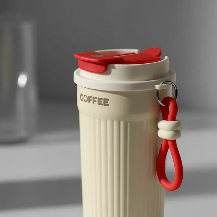 Vaso Térmico Para Café 400ml Portátil Con Tapa Y Correa 1