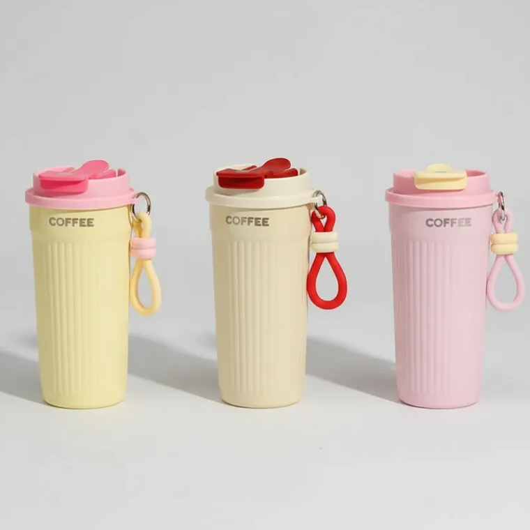 Vaso Térmico Para Café 400ml Portátil Con Tapa Y Correa 2