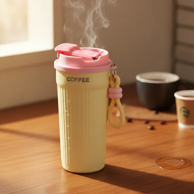 Vaso Térmico Para Café 400ml Portátil Con Tapa Y Correa 3