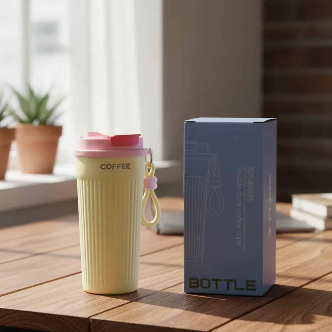 Vaso Térmico Para Café 400ml Portátil Con Tapa Y Correa 4