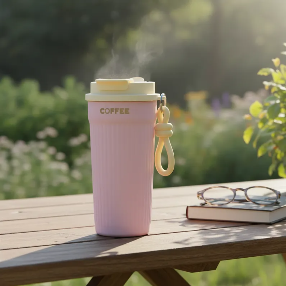 Vaso Térmico Para Café 400ml Portátil Con Tapa Y Correa 5